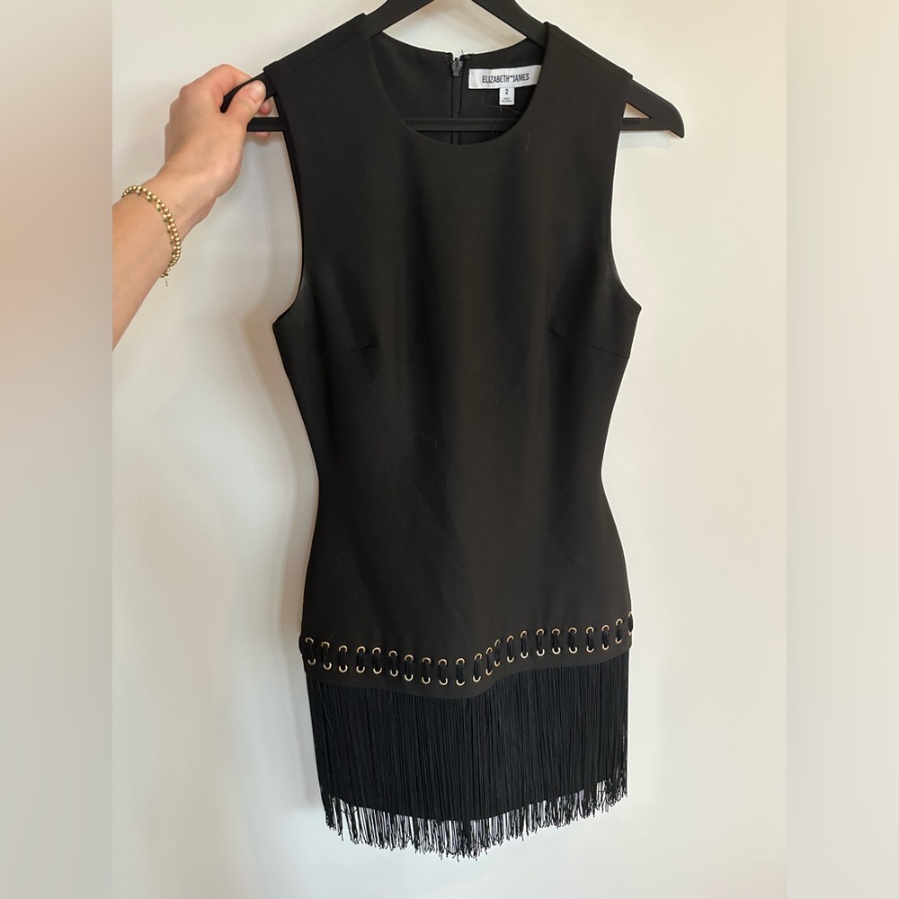 Worn once! Elizabeth and James fitted black fringe dress